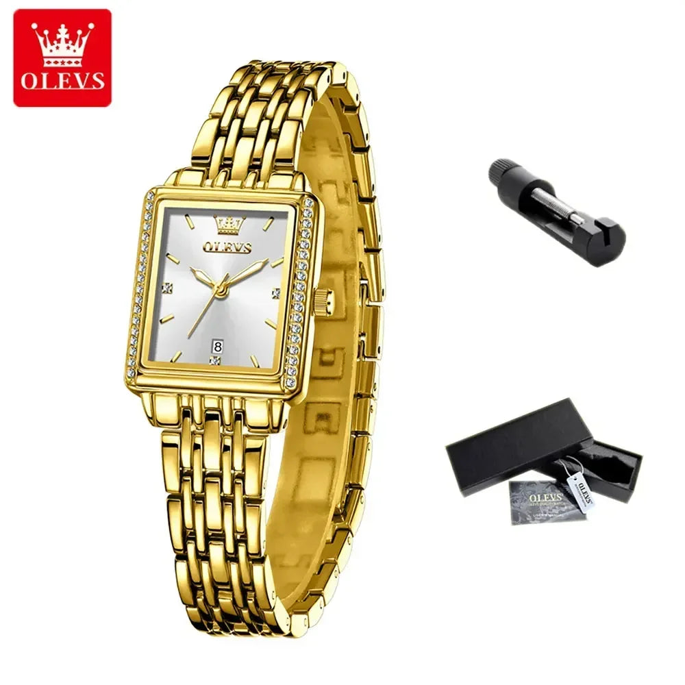 OLEVS Women's Watches Luxury Golden Stainless Steel Woman Watch Luminous Waterproof Quartz Wrist Watch Fashion Watches for Women