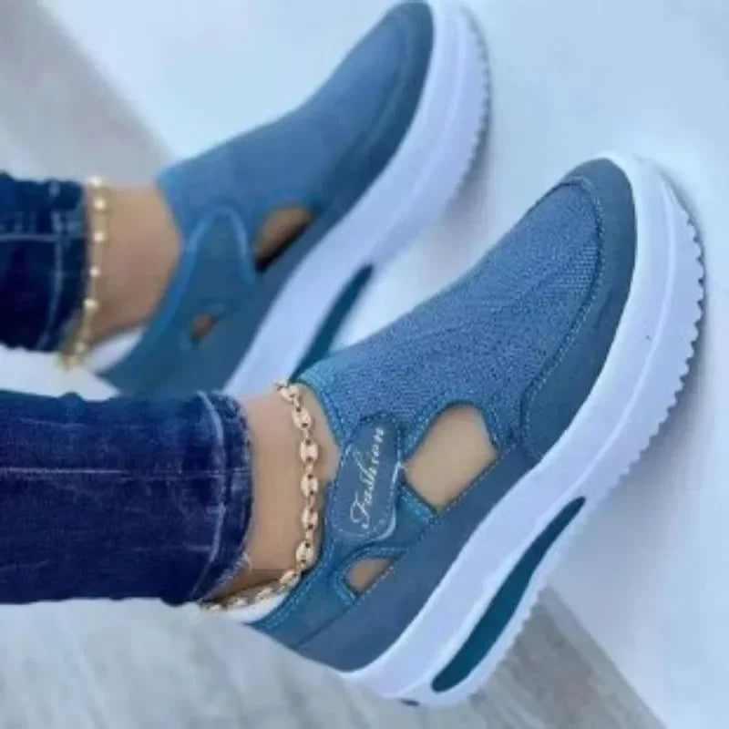 Red Sneakers Women Tennis Canvas Platform - Hollow Out Sport Shoes