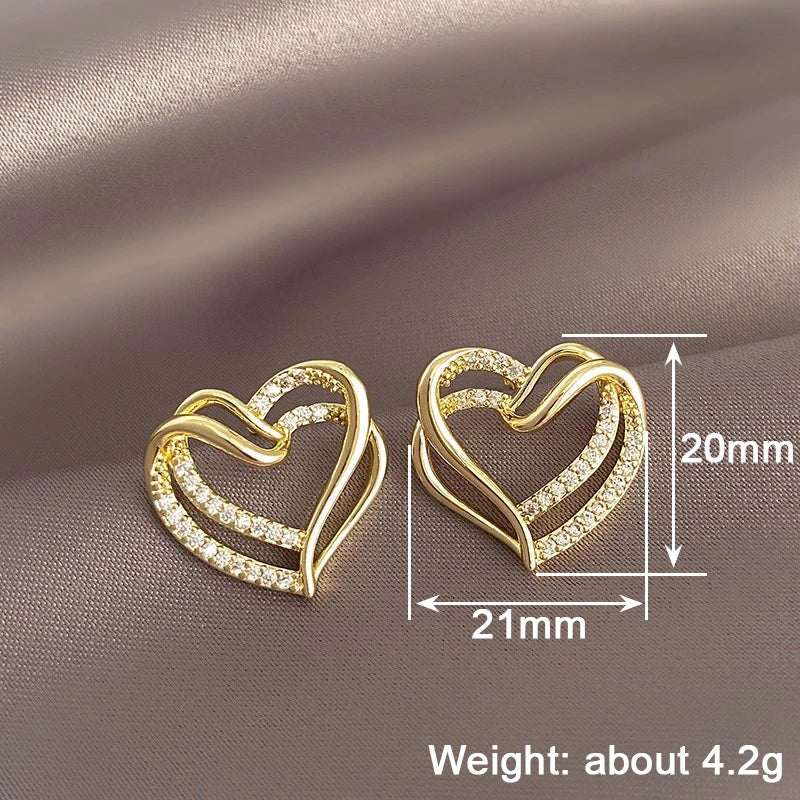 Huitan Sweet Heart Hollow Design Stud Earrings Romantic Graceful Bridal Wedding Jewelry Women’s Luxury Gold Color Accessories