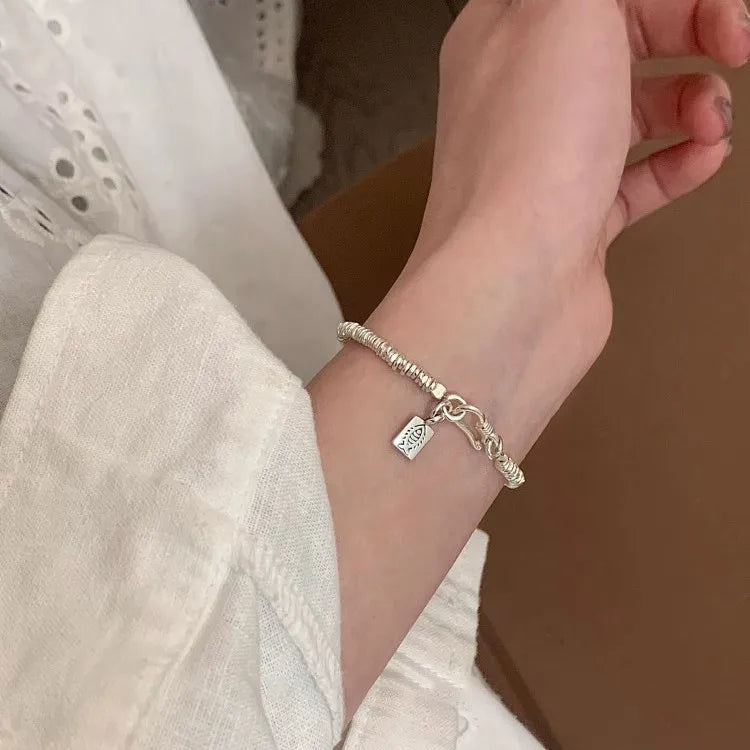 925 Sterling Silver Bracelet Bangle Vintage Open Lock Geometric Punk For Woman Girl Fashion Jewelry Gift Dropship Wholesale