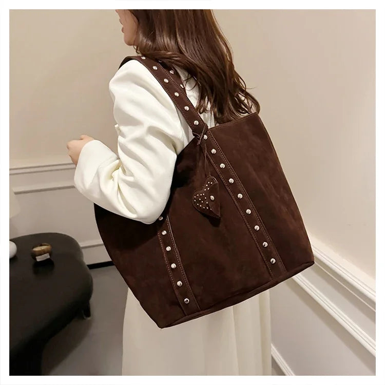 Fashion Suede Sewing Thread Shoulder Bags 2025 New Retro Versatile Commute Simplicity Solid Color Single Women's Handbag