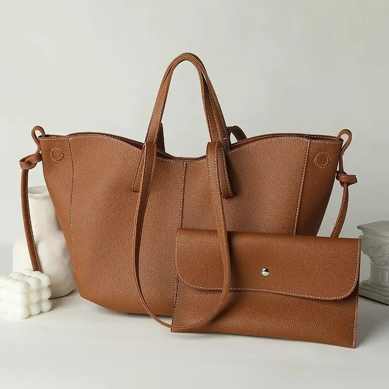 Fashionable Large Capacity Tote Bag Handbag Women's Single Shoulder Bag Brown New Arrival 2025 from France High Aesthetic Value