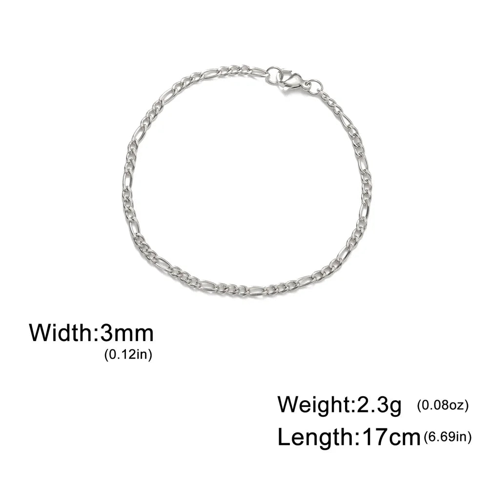 My Shape Fashion Cuban Chain Men Bracelet Stainless Steel 3/5/7/9mm Width Chain Bracelets Figaro Chain Boy Wrist Jewelry Couple