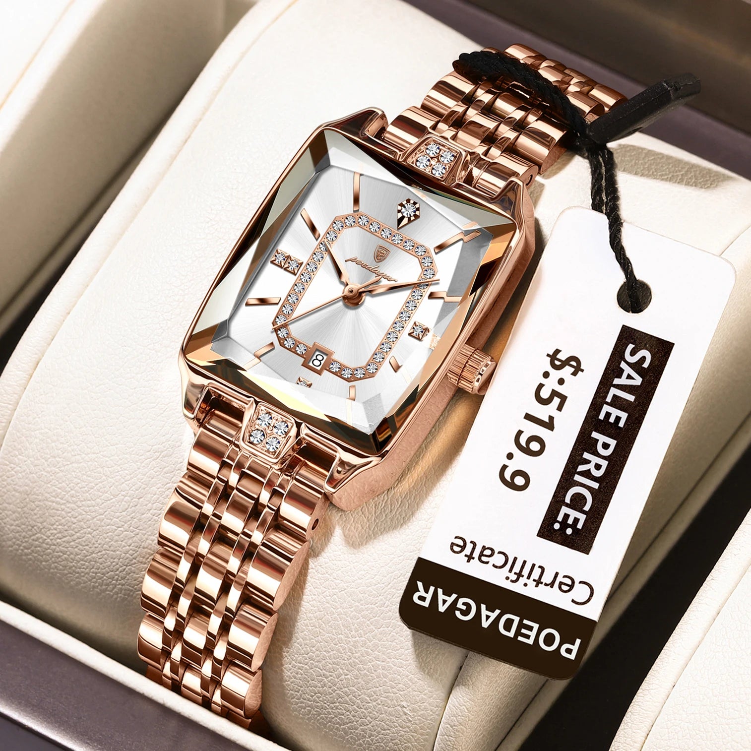 POEDAGAR Luxury Rectangle Watch - Waterproof Calendar Stainless Steel