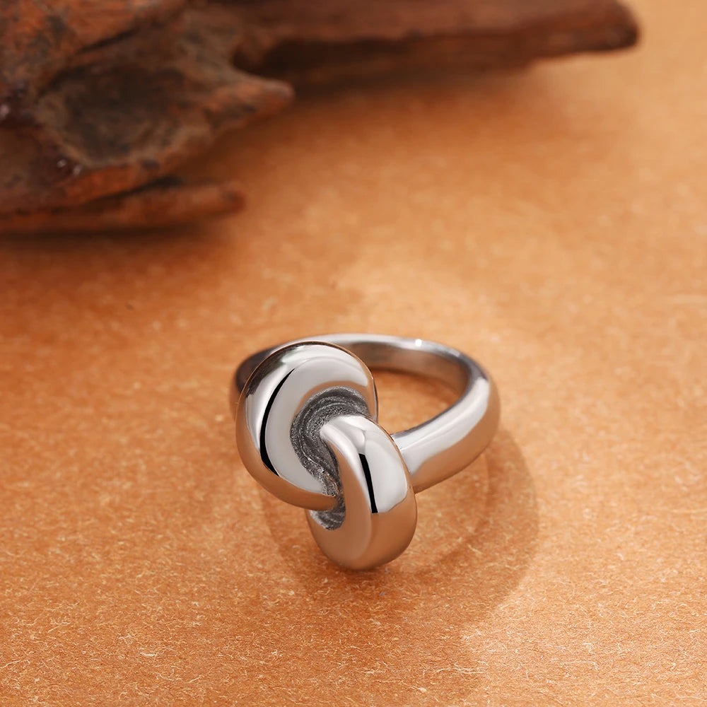 Irregular Geometric Smooth Metal Open Rings for Women Men Statement Thick Dome Finger Ring Adjustable Stainless Steel Jewelry