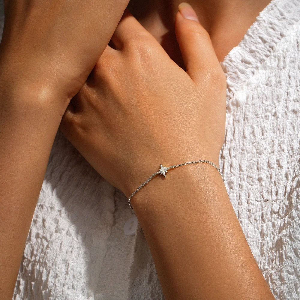 CANNER European American Style Eight-Pointed Star Zircon Bracelet S925 Sterling Silver Personality Simple Versatile Bracelet