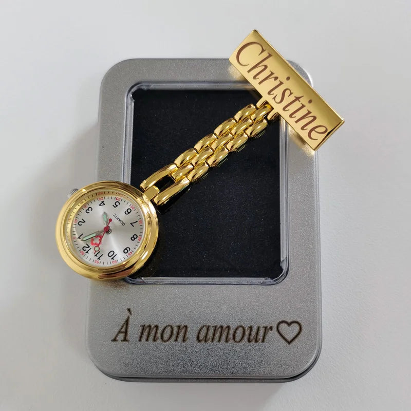 FREE Personalized Your Name Logo Doctor Clock Stethoscope Customize Engrave Medical Hospital Healthcare Pocket FOB Nurse Watch