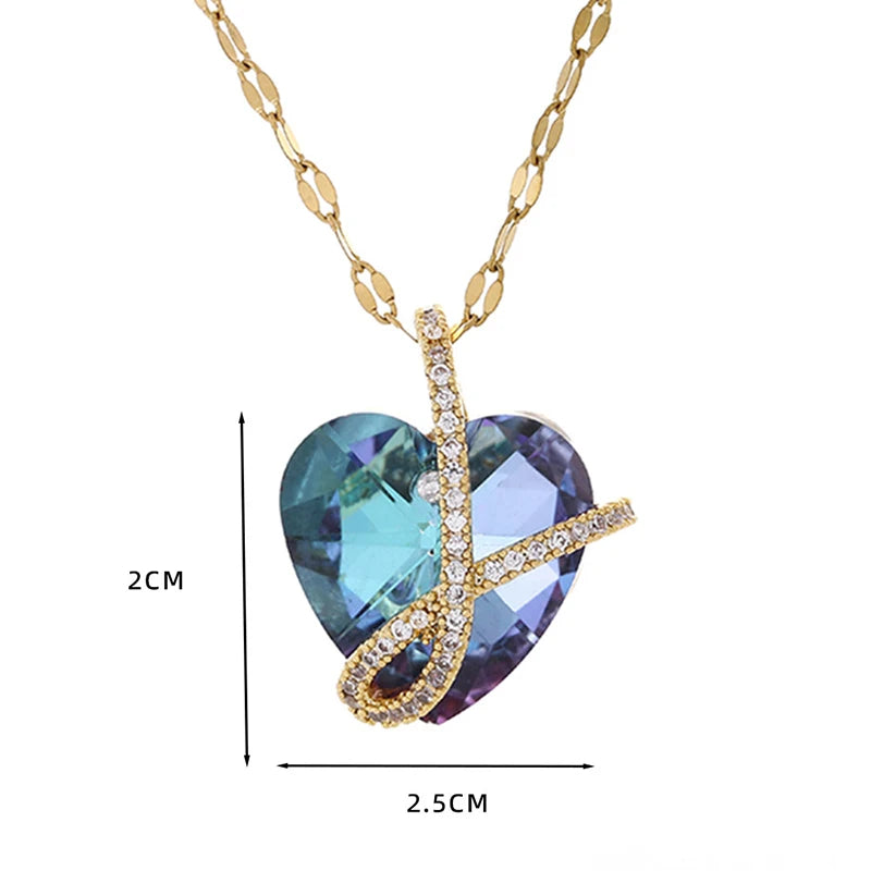 Versatile crystal necklace heart-shaped pendant collarbone chain ins jewelry woman bijoux acier inoxydable collar y2k accessorie