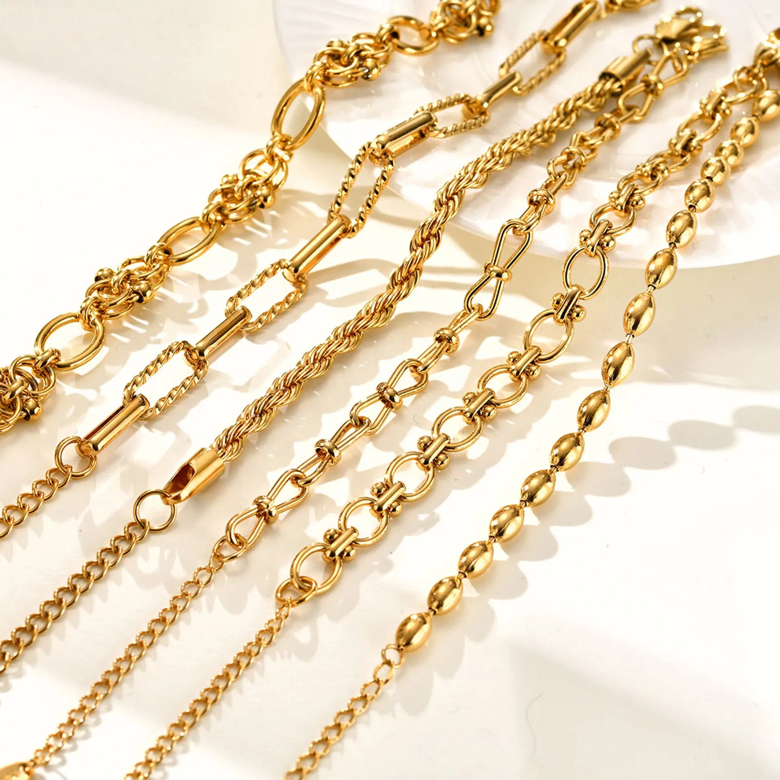 Chunky Stainless Steel Link Chain Bracelet For Woman, Gold Plated Layering Bracelets Wristband Waterproof Jewelry