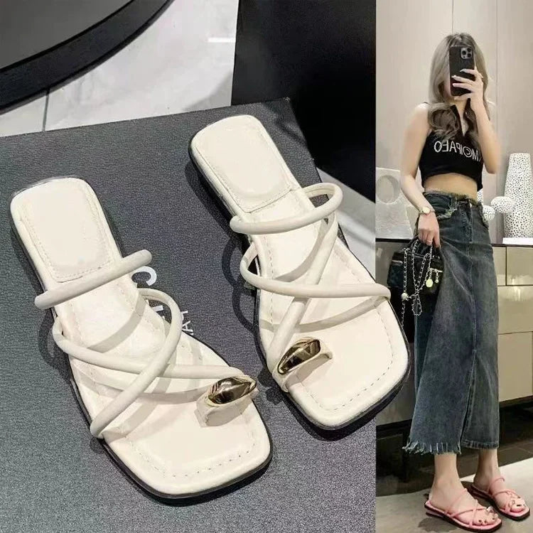 Stylish Women's Cross Strap Slide Sandals - Comfortable Beach Toe Loop Shoes