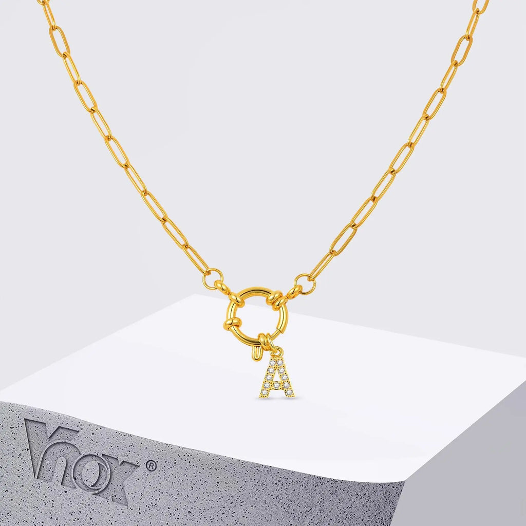 Vnox Women's Trendy Letters Necklaces With CZ Zircon, Stainless Steel 18K Gold Plated Pendant, Fashion Charm A-Z Accessories