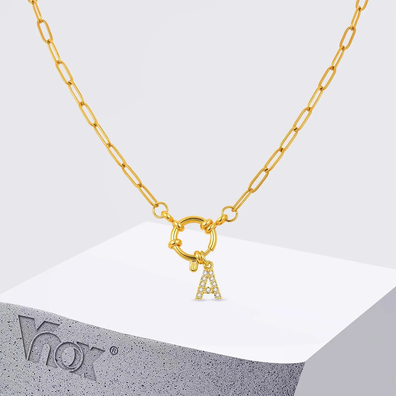 Vnox Women's Trendy Letters Necklaces With CZ Zircon, Stainless Steel 18K Gold Plated Pendant, Fashion Charm A-Z Accessories