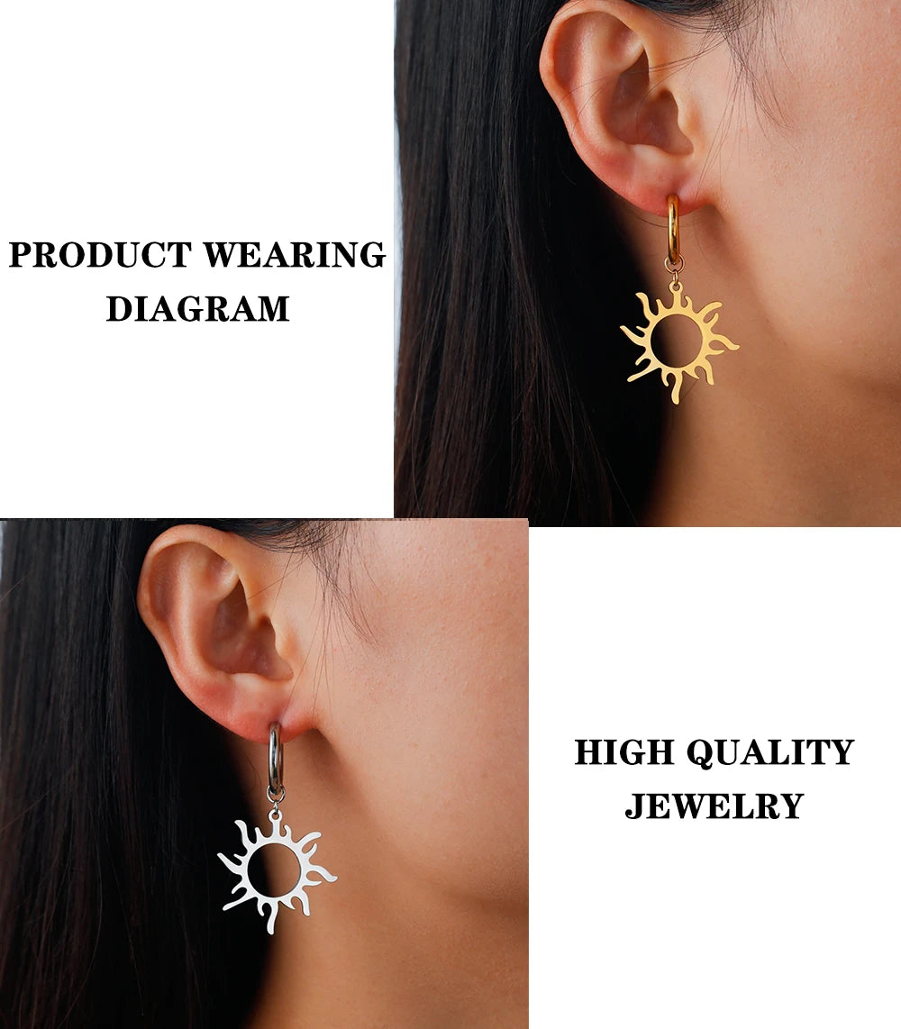 Lucktune Flower Clover Heart Drop Earrings Women Stainless Steel Star Sun Geometry Earrings 2025 New Fashion Kpop Jewelry Gift