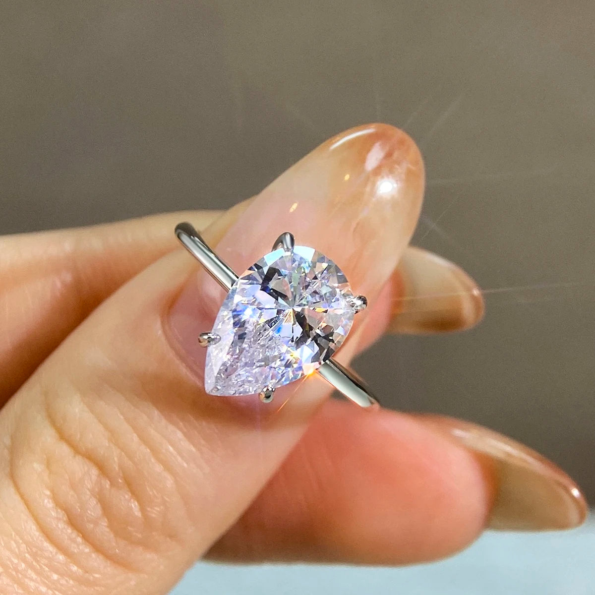 925 Sterling Silver 1-4 CT Simple Sparkling Pear Shape Zircon Ring For Women Engagement Wedding Luxury High Quality Fine Jewelry