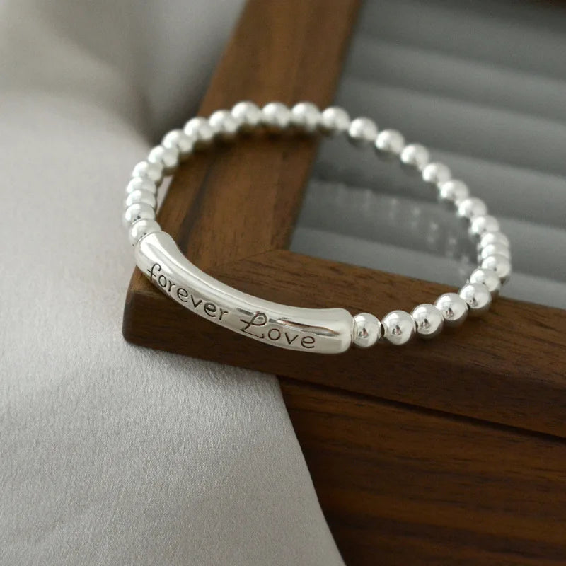 New 925 Silver Geometric Bead Punk Peace of Mind Words Irregular String Bracelet For Woman Girl Fashion Jewelry Gift Dropship