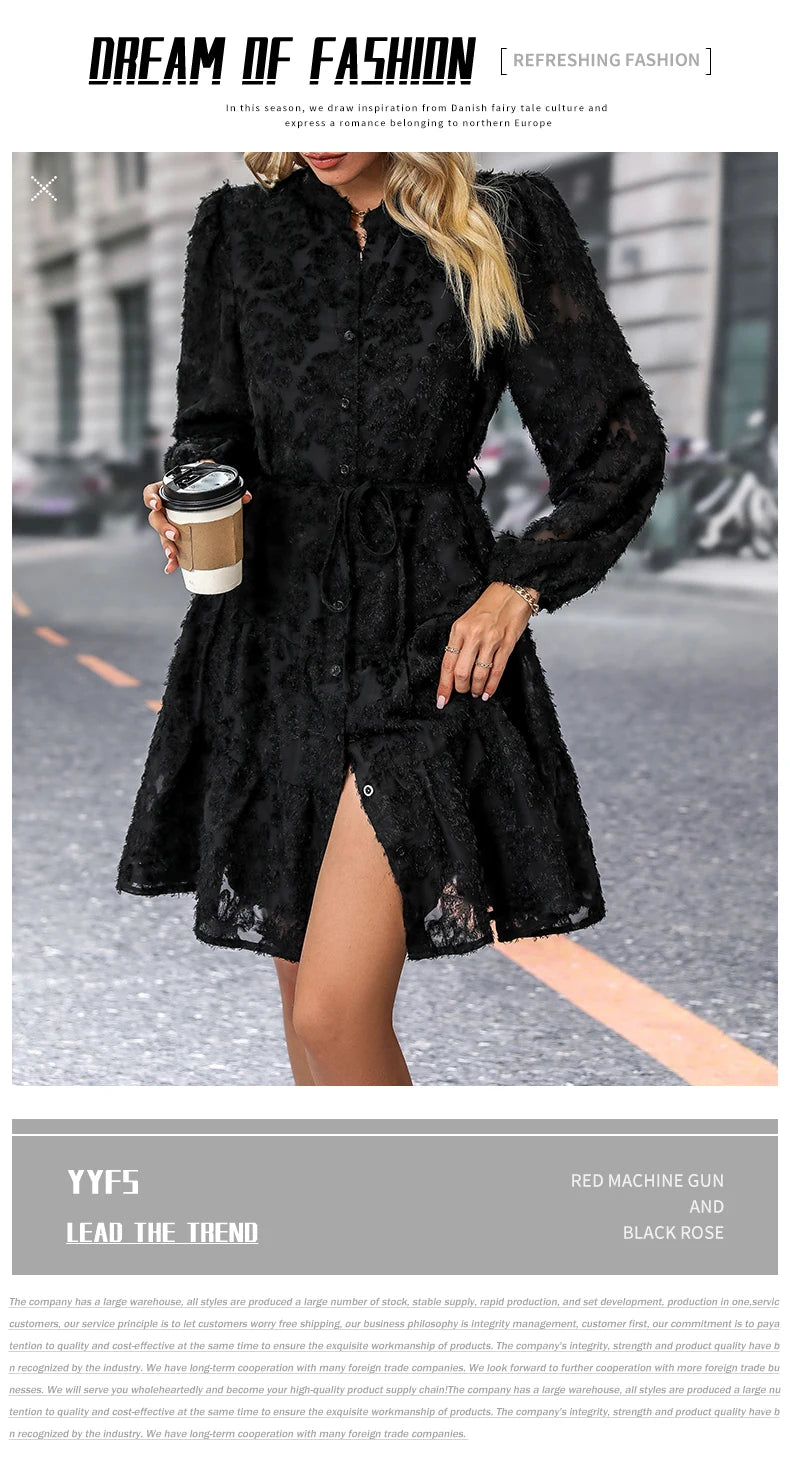JIM & NORA  Autumn Maxi Dress For Women Casual Hollow Crochet Bohemian Long-Sleeve Loose Beach Robe Ladies Holiday Fall Vestidos