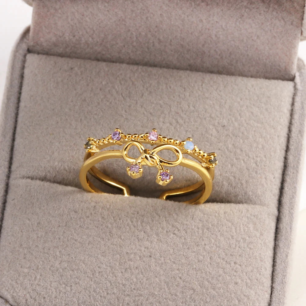 Fashion Moon Heart Flower Butterfly Rings For Women Sweet Girls Exquisite Shiny Rhinestone Crystal Open Ring 2025 Romantic Jewel