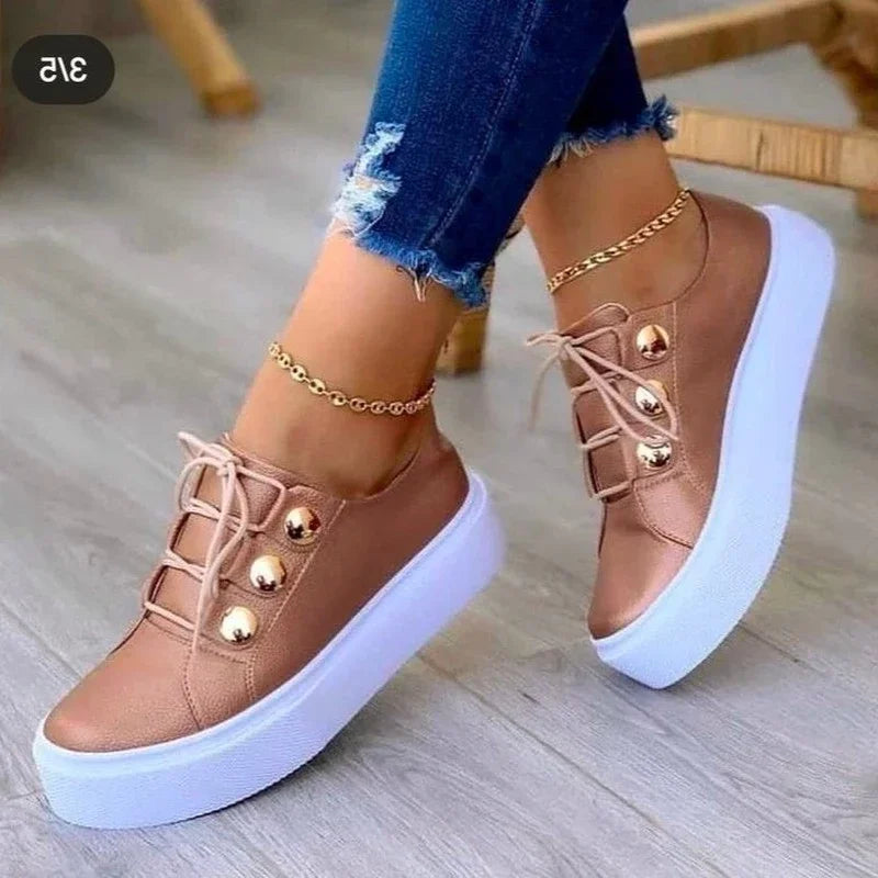 Women's Casual Platform Sneakers - Spring PU Leather Vulcanized Shoes