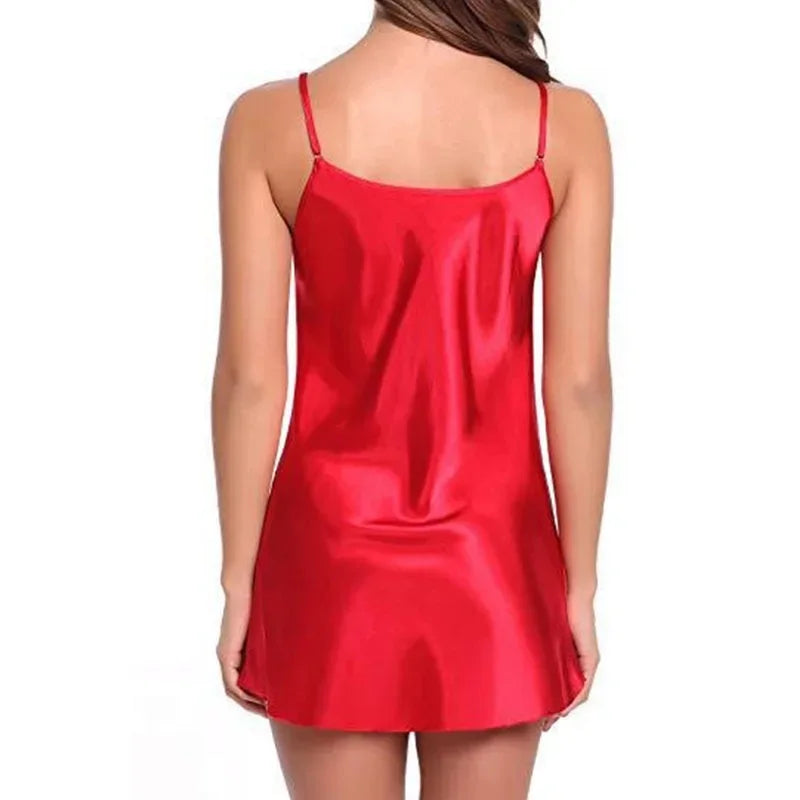 Silk Satin Women Nightgown Sleeveless Cross Back Sleepwear Summer Round Neck Nightwear Pajama Dress Female Homewear Cloth