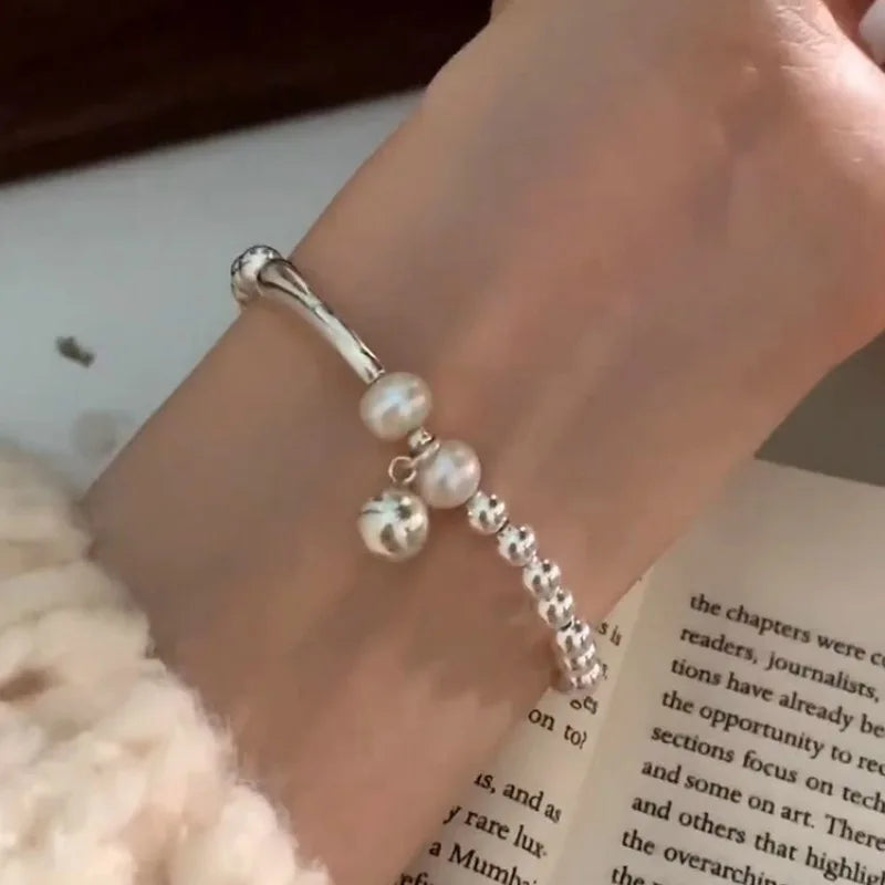 New 925 Silver Geometric Bead Punk Peace of Mind Words Irregular String Bracelet For Woman Girl Fashion Jewelry Gift Dropship
