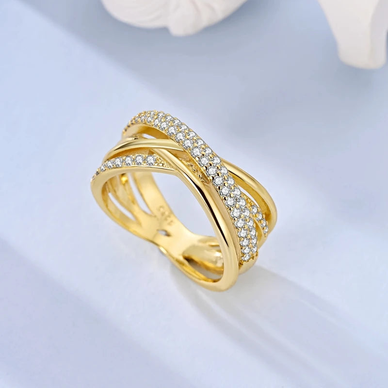 925 Sterling Silver Love Ring - Gold Sparkling Wedding Engagement
