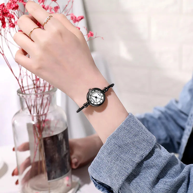 Small Gold Bangle Bracelet Watch - Retro Ladies Quartz Thin Chain