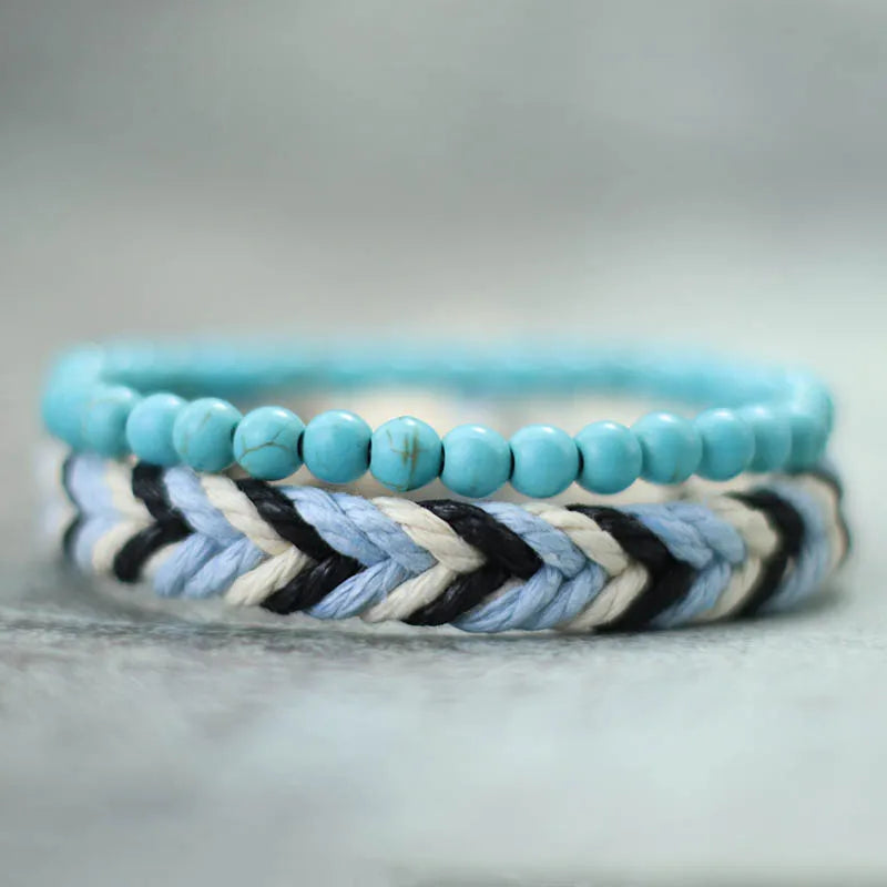 Fashionable 2Pcs Men Bracelet Set Coconut Husk Beads Braslet Lava Tiger Eyes Turquoises Stone Healing Braclet Bileklik Erkek