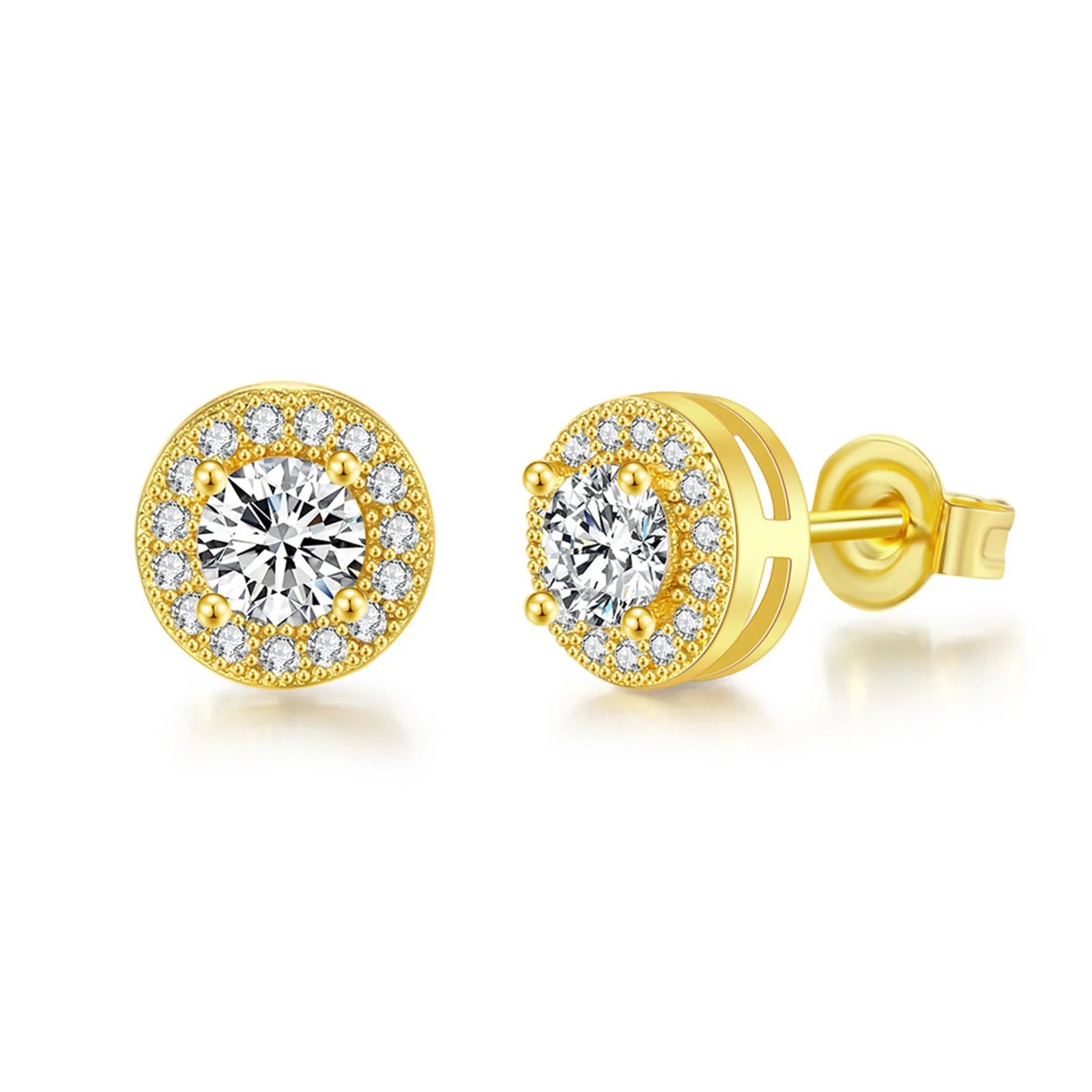 Men's Luxury CZ Stone Stud Earrings,Gold Color Metal Valentine's Father's Day Birthday Party Gift,bbrincos masculinos Jewelry
