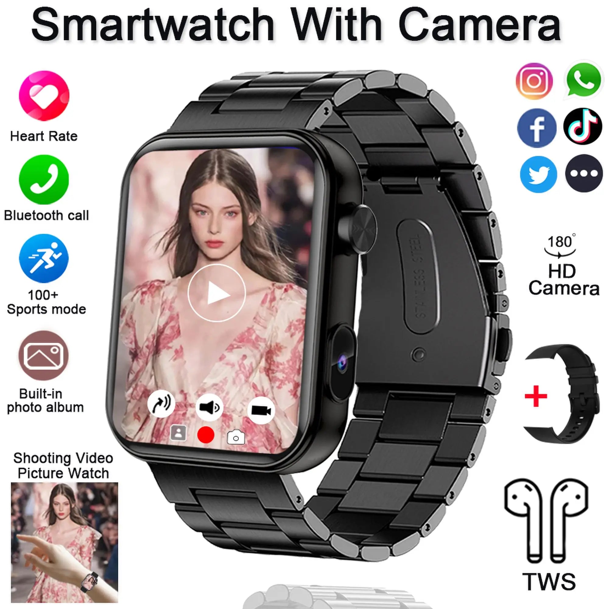 2025 Smart Watch Camera - Health Monitor Fitness Waterproof Bluetooth
