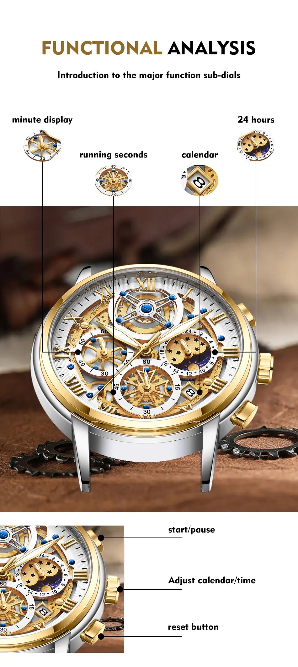 LIGE 2024 Gold Women Watch - Waterproof Sport Quartz Chronograph