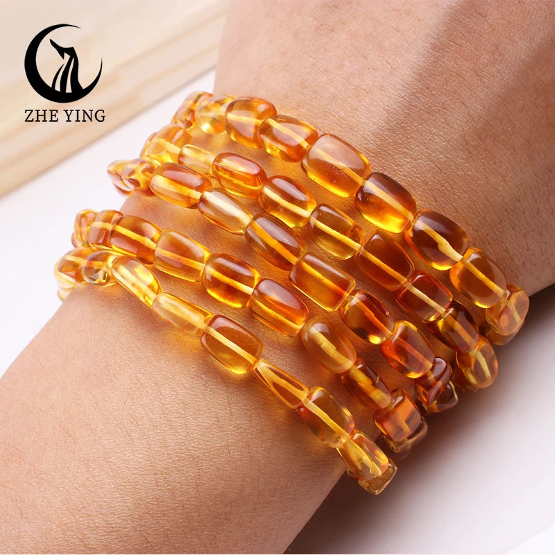 Zhe Ying 100% Natural Amber Bracelet Healing Energy Gemstone Stretch Men Women Bracelets Fashion Jewelry Gift