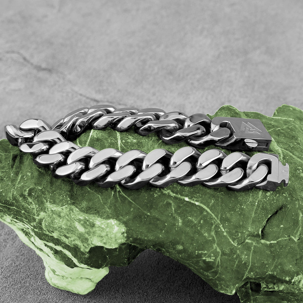 Stainless Steel Thick Cuban Chain Bracelet Men's Nordic Valknut Rune Amulet Bangle Biker Punk Hip Hop Carved Cross Heart Jewelry