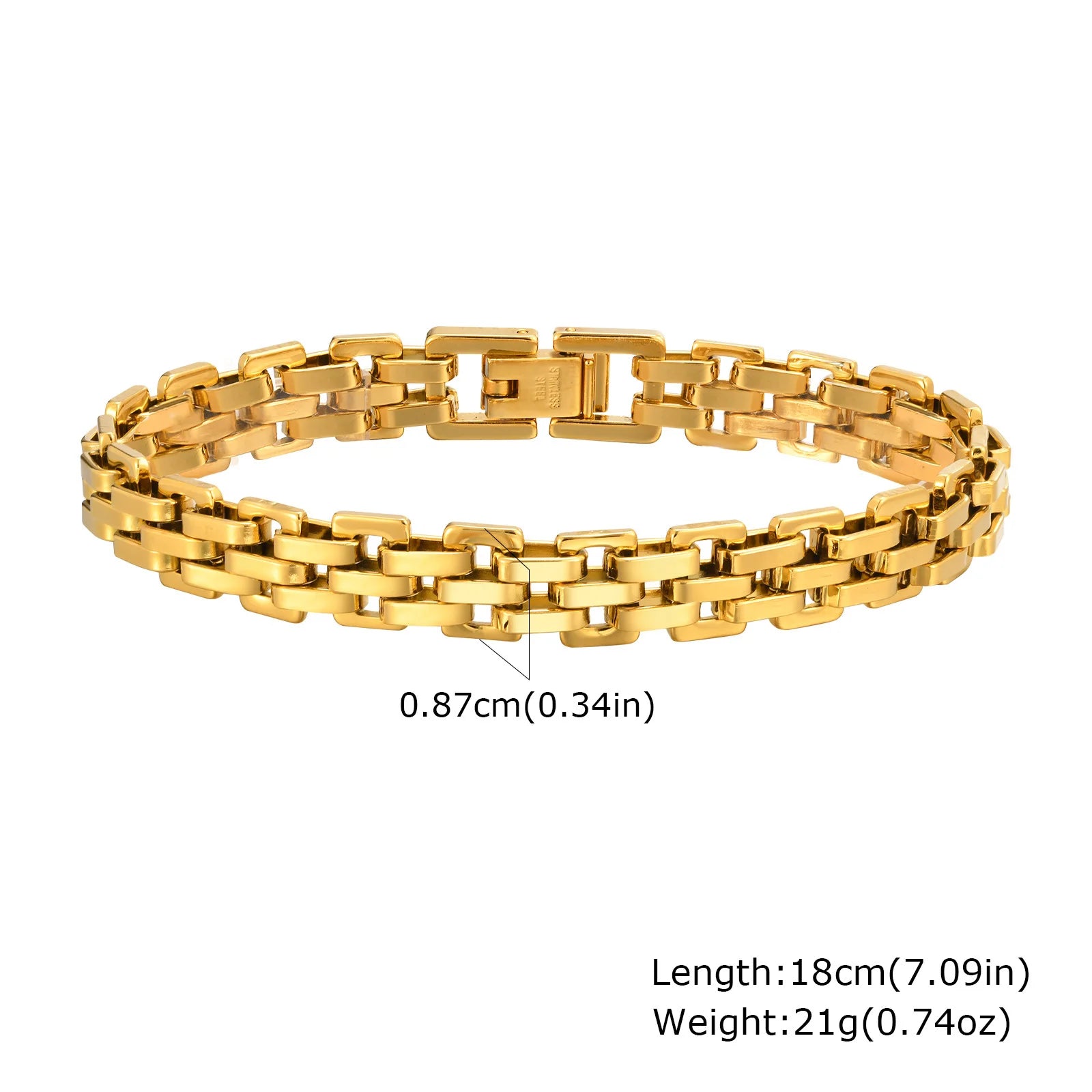 Gold Plated Chunky Chain Bracelet, Stainless Steel Minimalist Link Waterproof, Thick Brand Wristband Bangle For Women