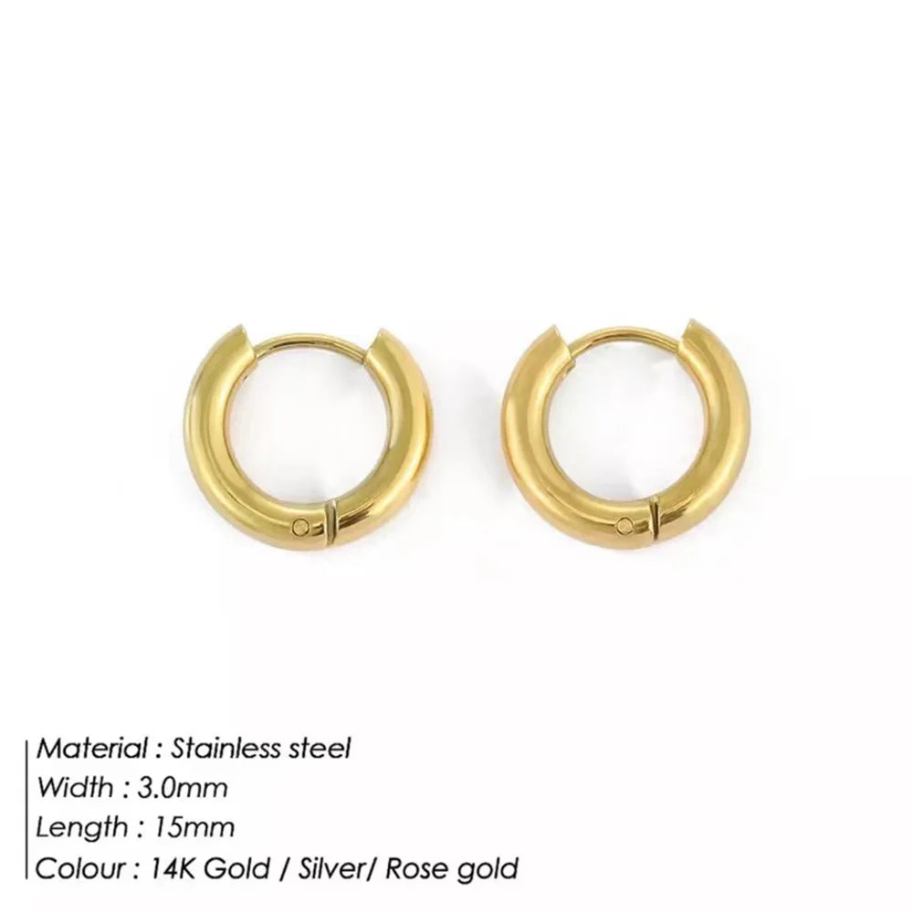 Retro Minimalism Stainless Steel Hoop Earrings for Woman Girls Gold Color Metal Circle Earring Party Gifts Simple Jewelry