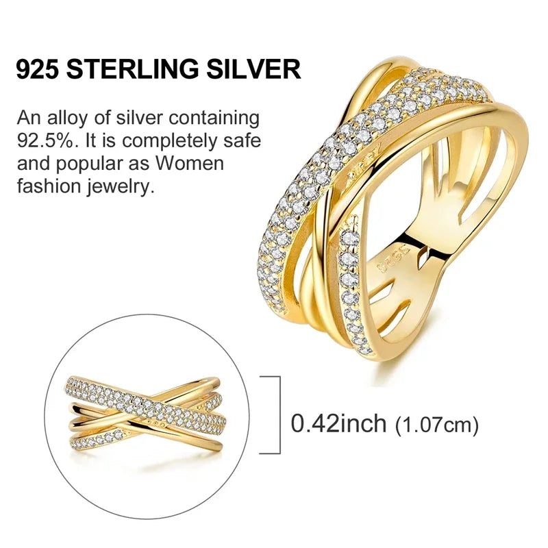 925 Sterling Silver Love Ring - Gold Sparkling Wedding Engagement