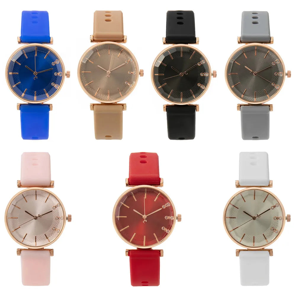 Fashion Diamond Ladies Quartz Watch - Silicone Strap Sports Dress Watch