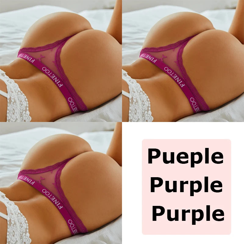 3PCS FINETOO Thong For Women Lace Panties Sexy Women's Thong Low Waist Underwear Solid Comfort Female Underpants Lingerie S-XL