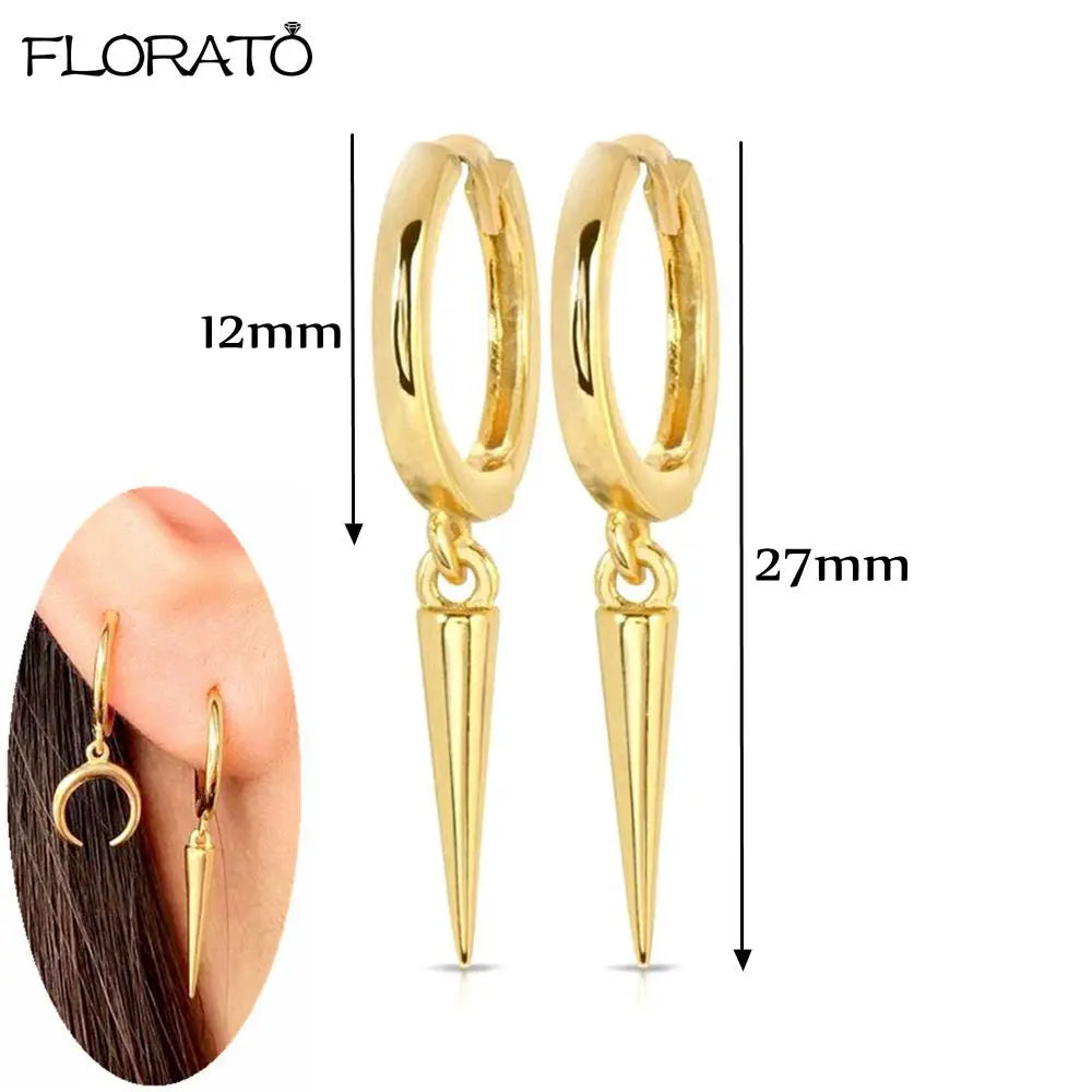 925 Sterling Silver Needle Punk Spike Rivet Hoop Earrings For Women Huggie Earrings Ear Cuff Piercing Earring Gothic Jewelry