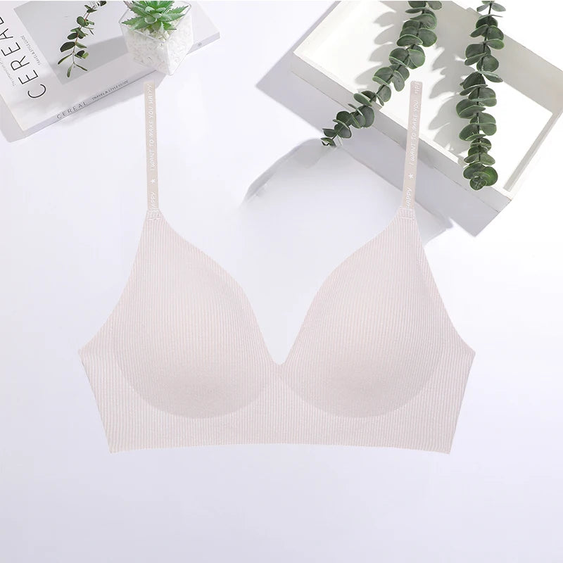 FINETOO 1PCS Women Sexy Seamless Bras Deep V Neck Bralette Sexy Lingerie Letter Strap Tops Push Up Underwear Wireless Brassiere