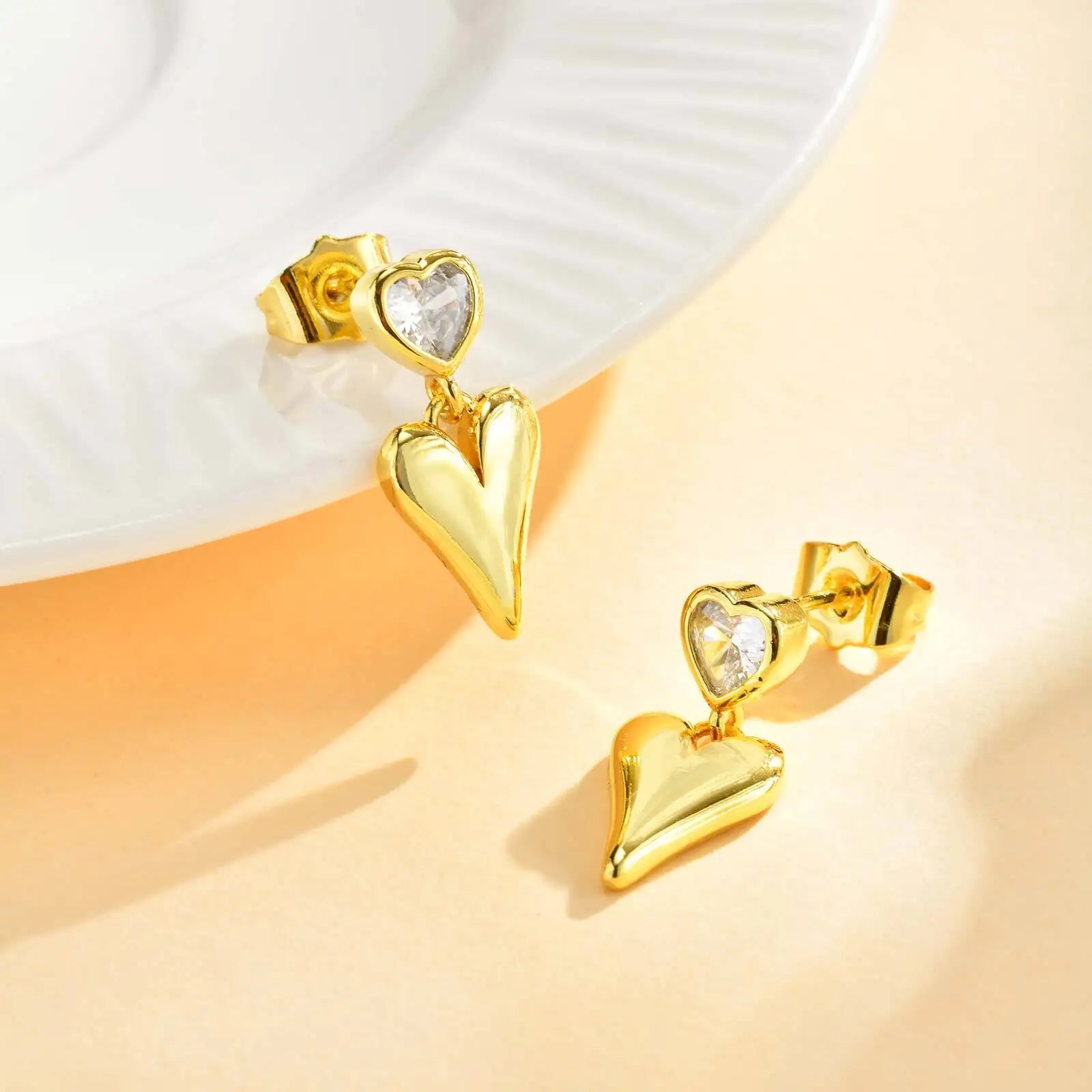 Cubic Zirconia Heart Love Dangle Earring for Women,18k Gold-plated Waterproof Jewelry