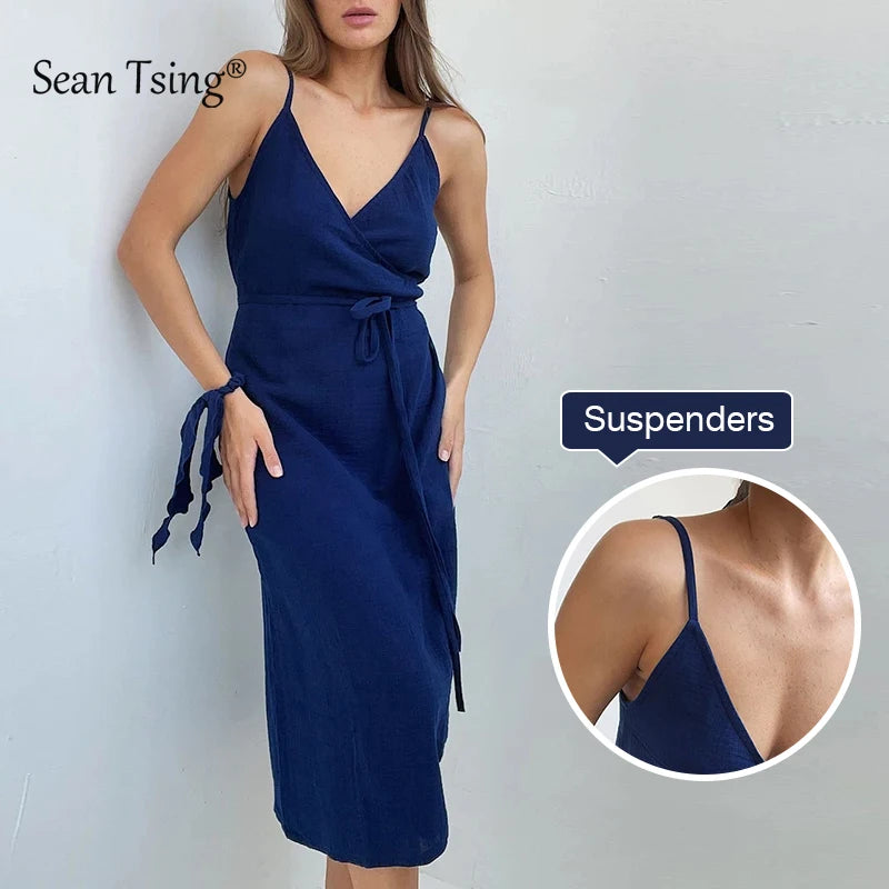 100% Cotton Gauze Elegant Dresses For Women SummerSexy Adjustable Strap Sleeveless Open Side Bandage Party Dresses Vestido