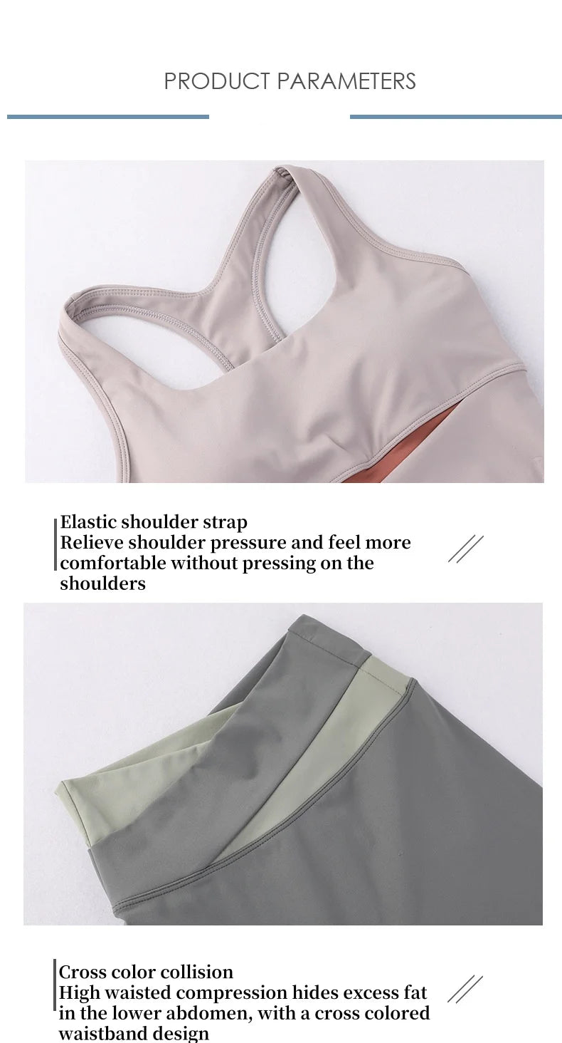 Two Piece Yoga Set Women Sportswear Suit Outfit Gym Leggings With Bra Pants Sports Bra Shorts For Fitness Clothing Workout Set