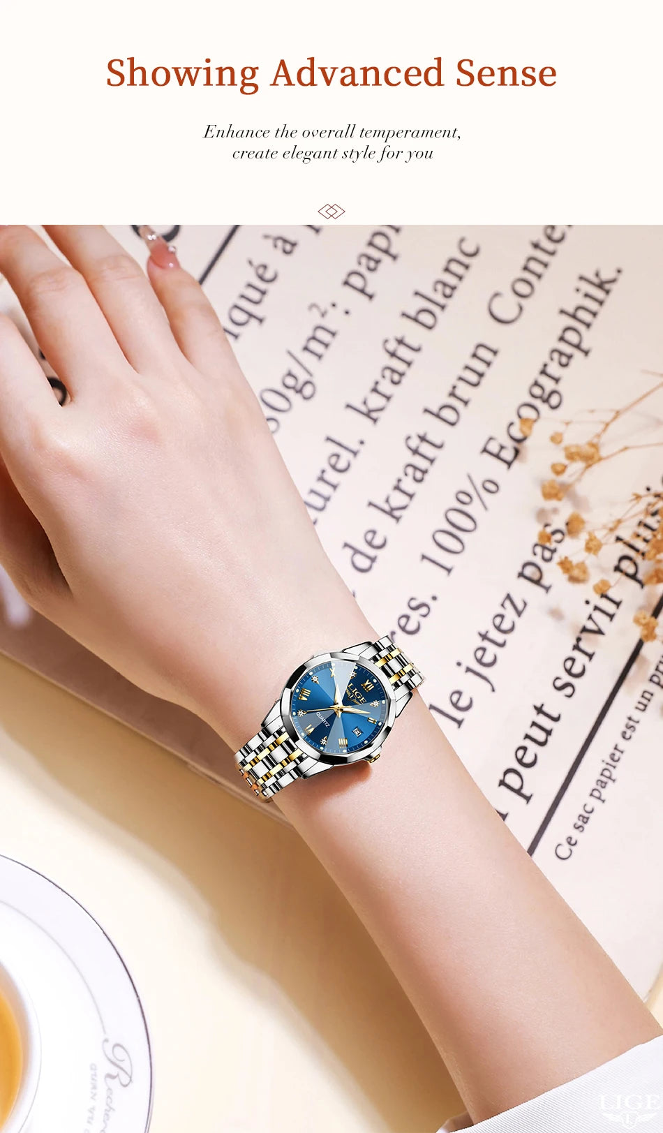 LIGE Elegant Ultrathin Nordic Simple Style Quartz Movement Women's Wristwatch Fashion Stainless Steel Bracelet Belt Woman Watch