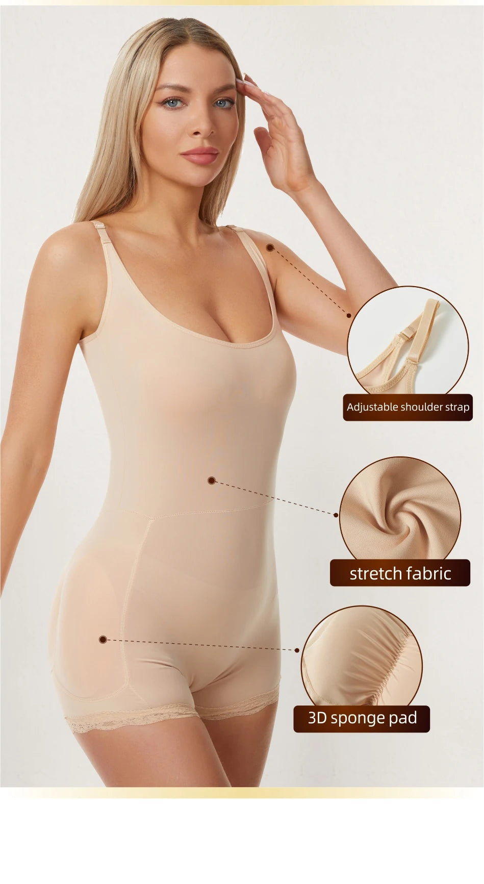 Women Padded Bodysuit - Butt Lifter Waist Trainer Body Shaper
