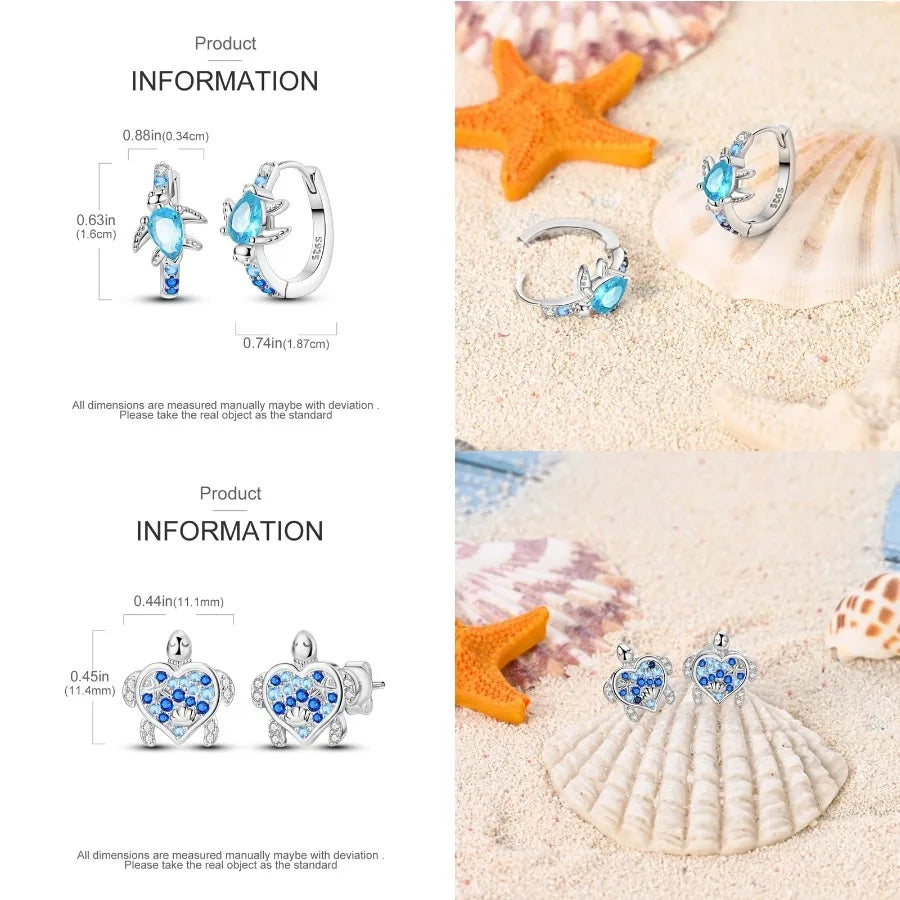 Unicorn Earrings 925 Sterling Silver Original Zircon Elephant Feather Dog Cat Blue Star Small Earrings For Women Jewelry Gift