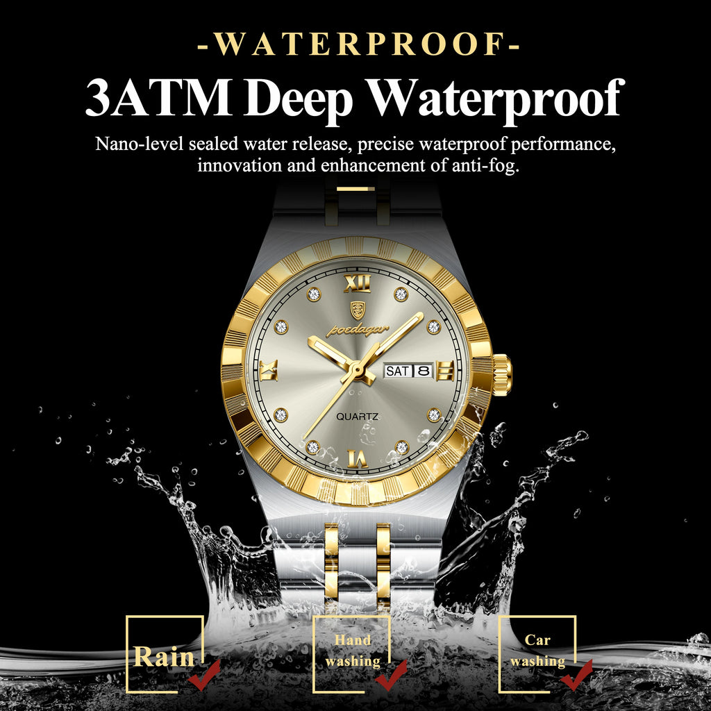 POEDAGAR Luxury Ladies Watch - Luminous Waterproof Week Date Stainless