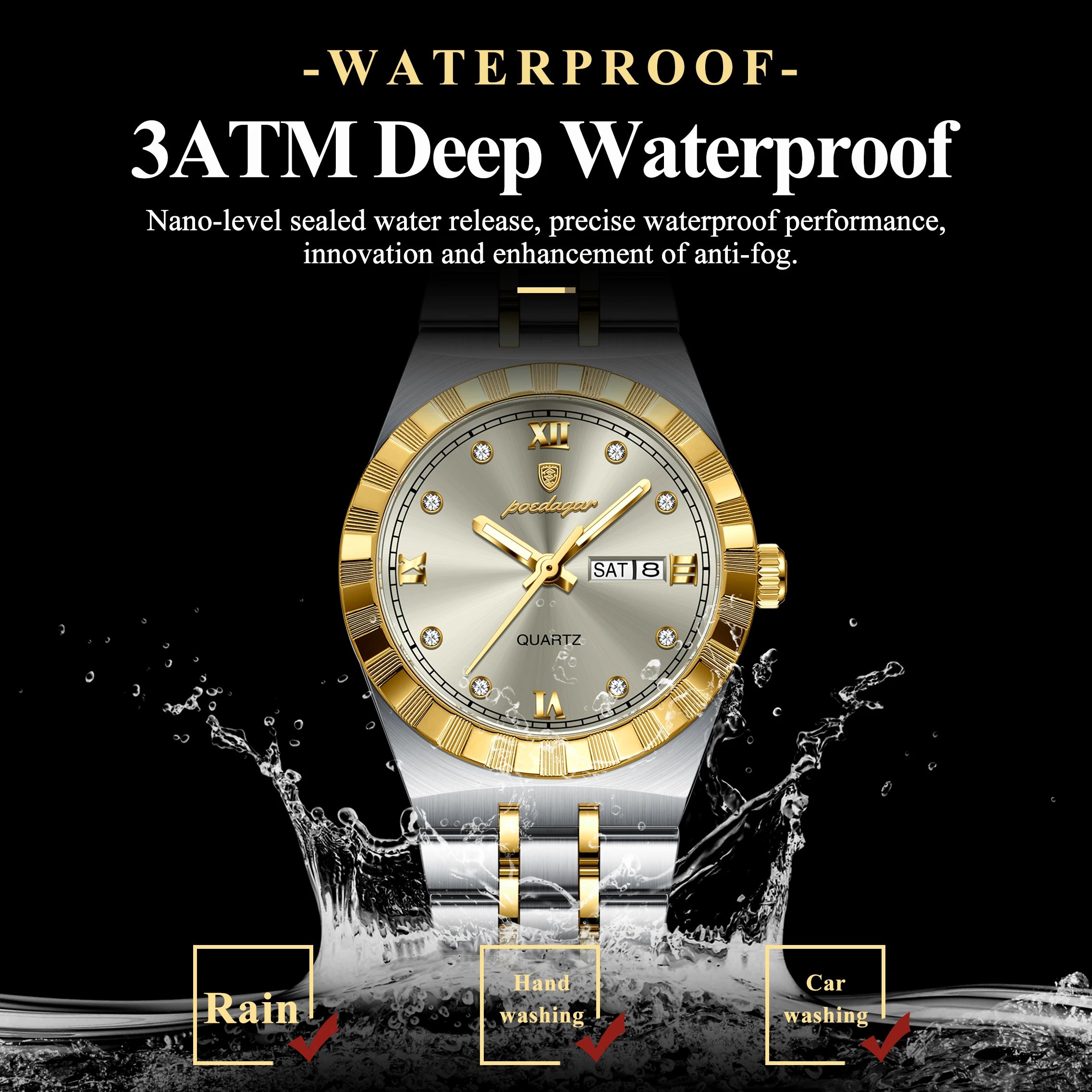 POEDAGAR Luxury Ladies Watch - Luminous Waterproof Week Date Stainless