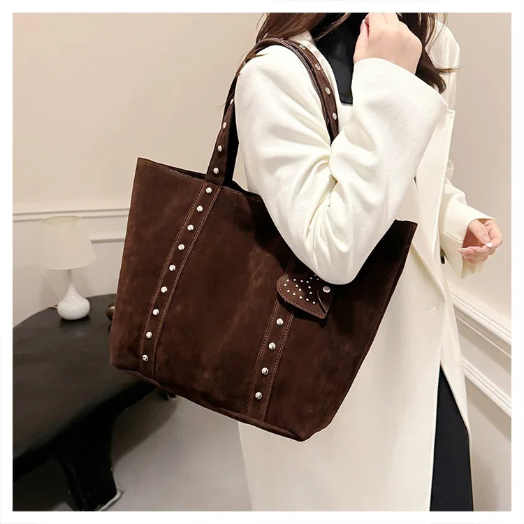 Fashion Suede Sewing Thread Shoulder Bags 2025 New Retro Versatile Commute Simplicity Solid Color Single Women's Handbag
