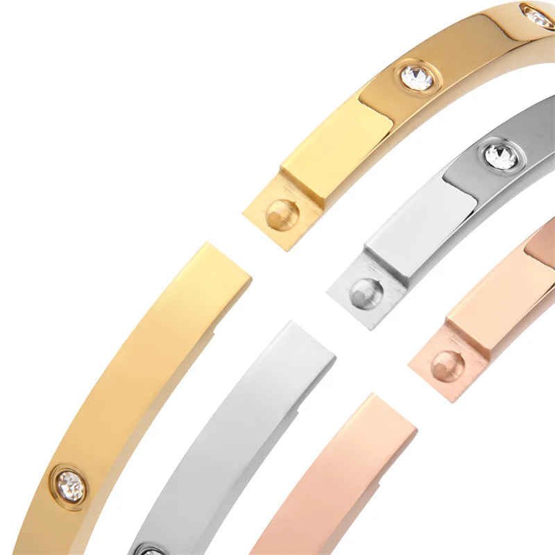 Stainless Steel Bangles - Rhinestone Designer Fashion Jewelry Women