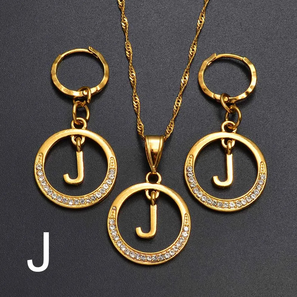 Anniyo A-Z Alphabet set Pendant Necklace and Earring set,Guam, Hawaii,African Initial Jewelry English Letters  #260306